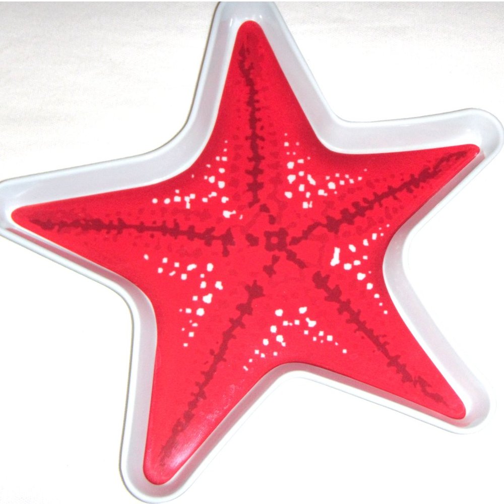Starfish Star Shaped Red & White Plastic Plate Tray 9 1/2" x 3/4"